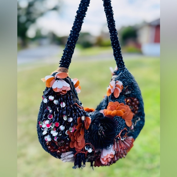 Navy Floral Sequin & Beaded Statement Shoulder Bag – Rare Viral Find ✨ - Picture 14 of 14